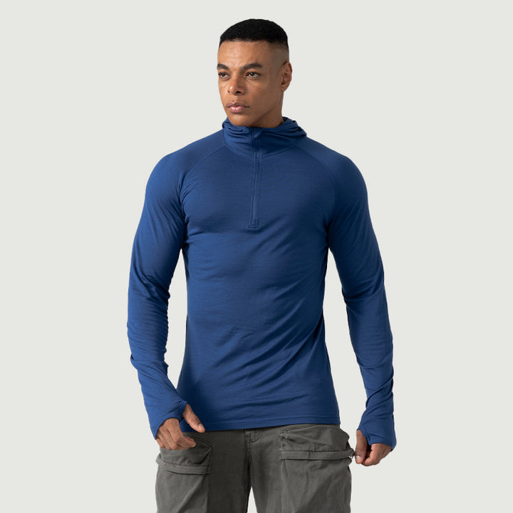 Herren Merino 200g Langarm Half-Zip Hoodie