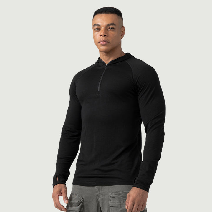 Herren Merino 200g Langarm Half-Zip Hoodie