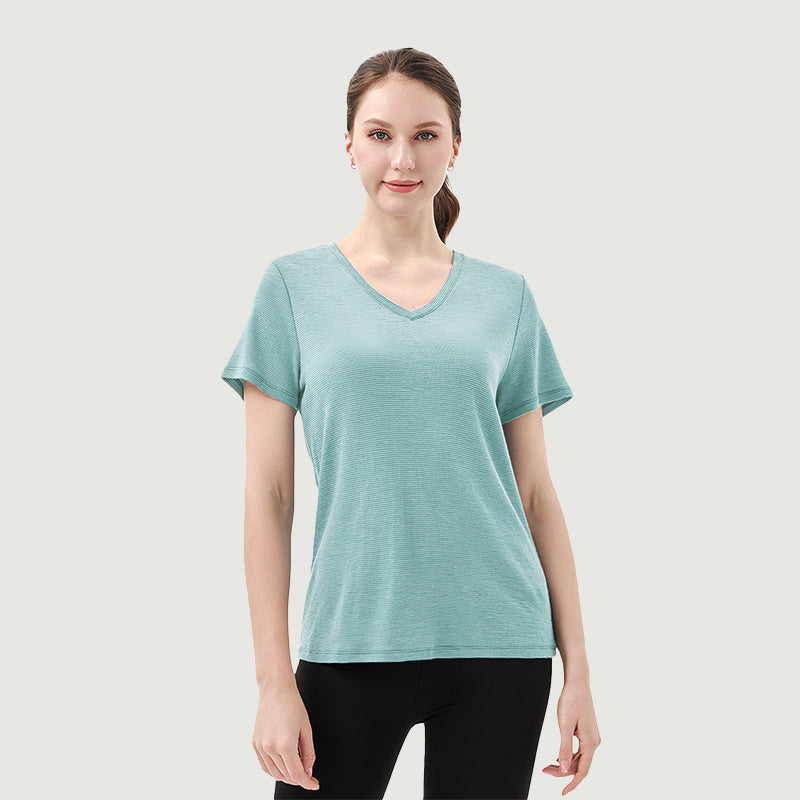 Camiseta de Mujer de Lana Merino 200g con Cuello en V - Venta Final