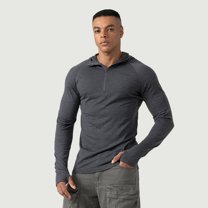 Herren Merino 200g Langarm Half-Zip Hoodie