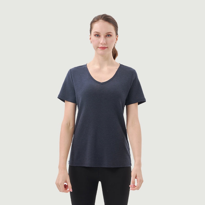 Camiseta de Mujer de Lana Merino 200g con Cuello en V - Venta Final