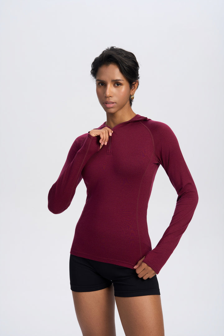 Damen Merino 200g Half-Zip Hoodie