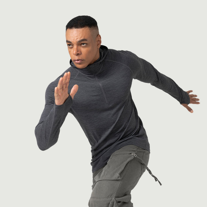 Herren Merino 200g Langarm Half-Zip Hoodie