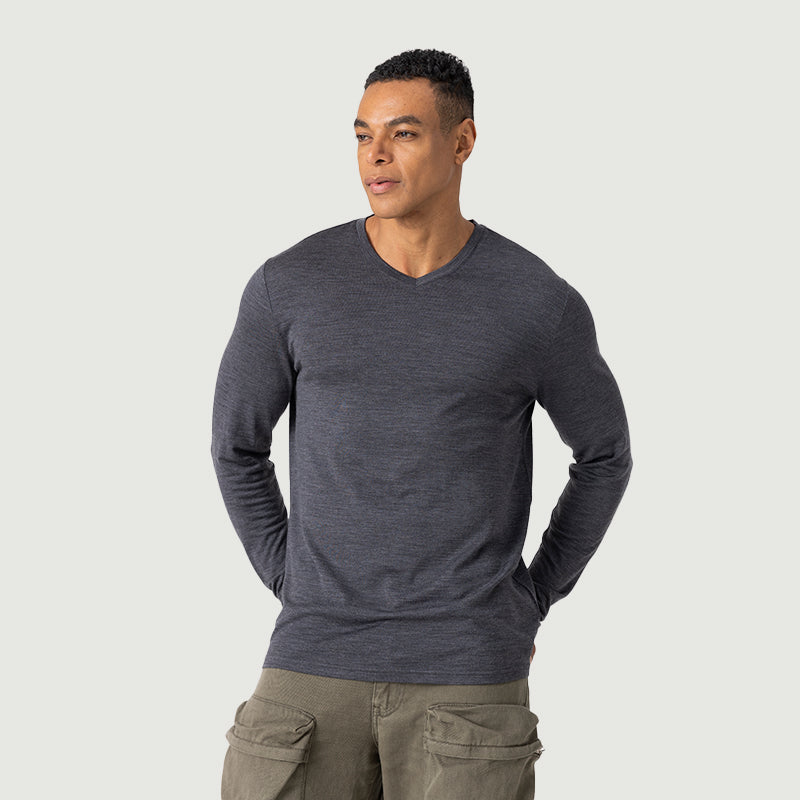Herren Merino 170g V-Ausschnitt Langarmshirt