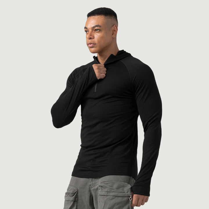 Herren Merino 200g Langarm Half-Zip Hoodie