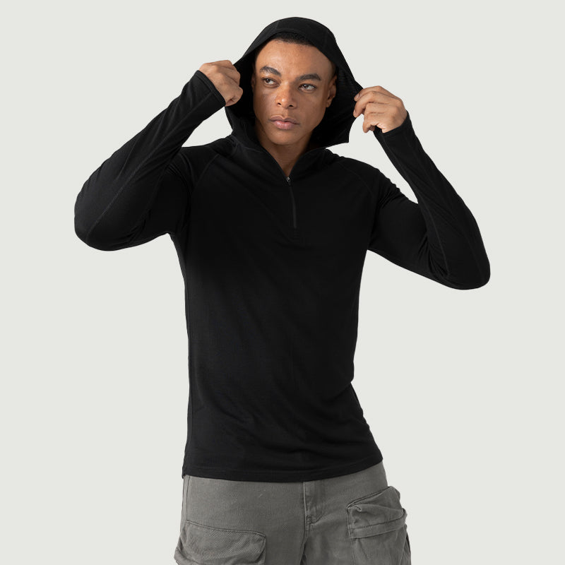 Herren Merino 200g Langarm Half-Zip Hoodie